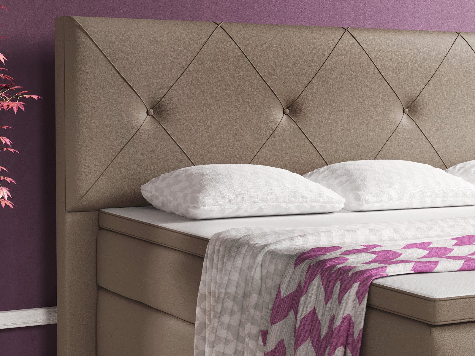 inter Boxspringbett Oxford 180x200 cm inkl. Topper mit 7 Zonen Taschenfederkernmatratze (Boxspringbett, Schlafbett inkl.Kopfteil mit Matratzen und Topper), SOFORT LIEFERBAR