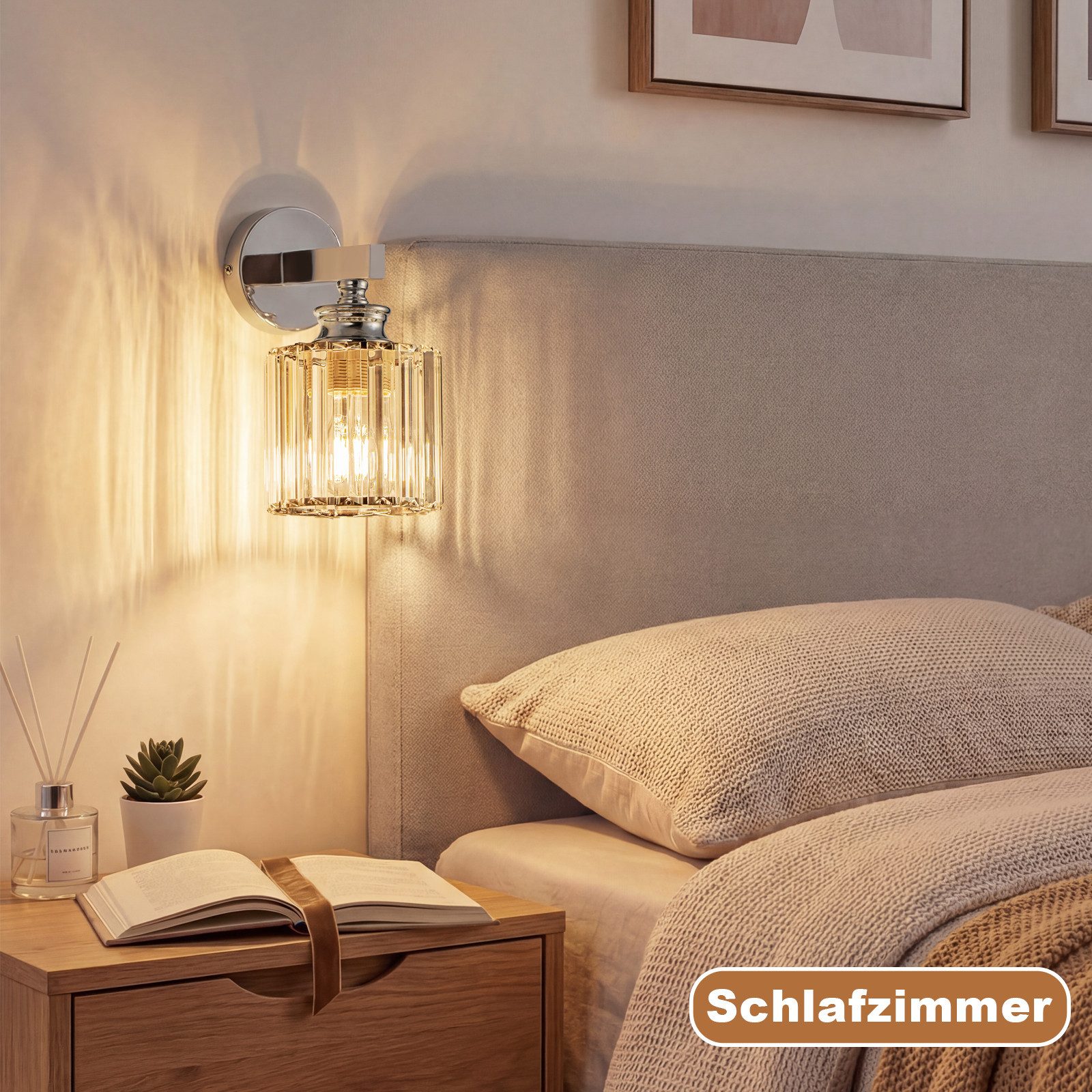 Nettlife Wandleuchte Kristall moderne Wandlampe E27 Wandbeleuchtung als Nachttischlampe, ohne Leuchtmittel, für Schlafzimmer, Wohnzimmer, Flur, Treppenhaus – Bild 5 von 5