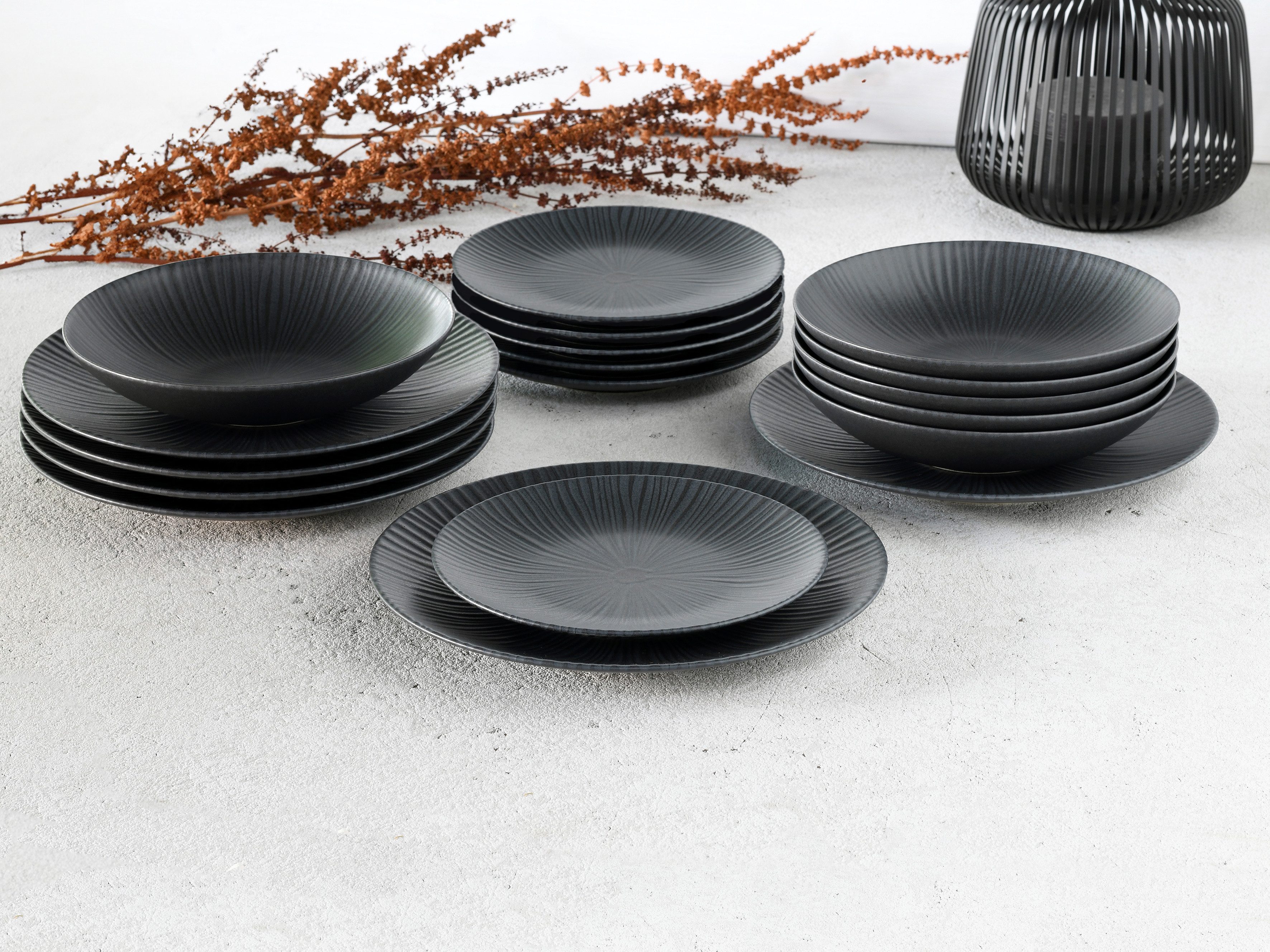 CreaTable Teller-Set Vesuvio, Teller Set 18-tlg. (18-tlg), 6 Personen, Steinzeug, Eleganz, Vulkanoptik