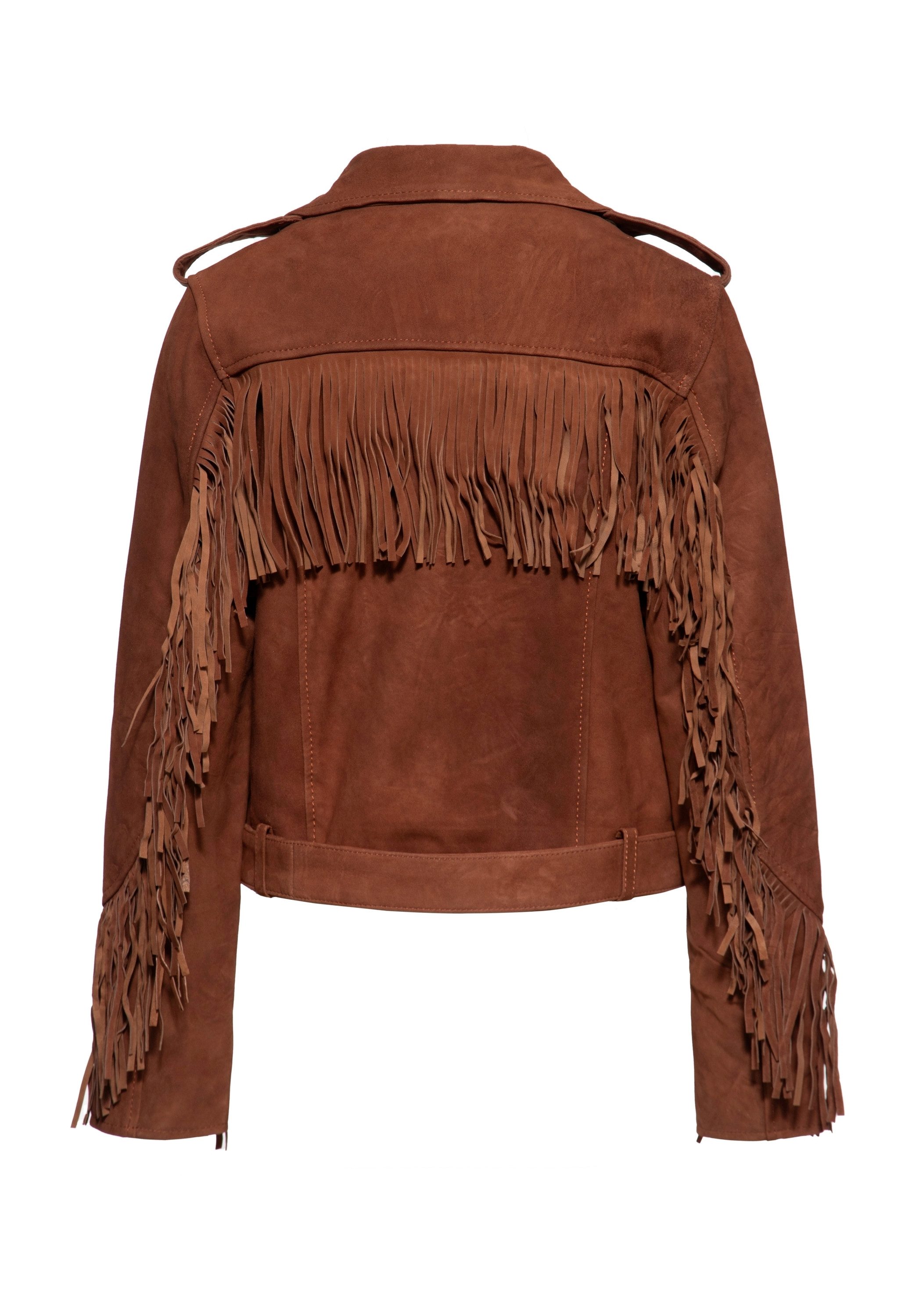 QueenKerosin Lederjacke mit Fransenverzierung