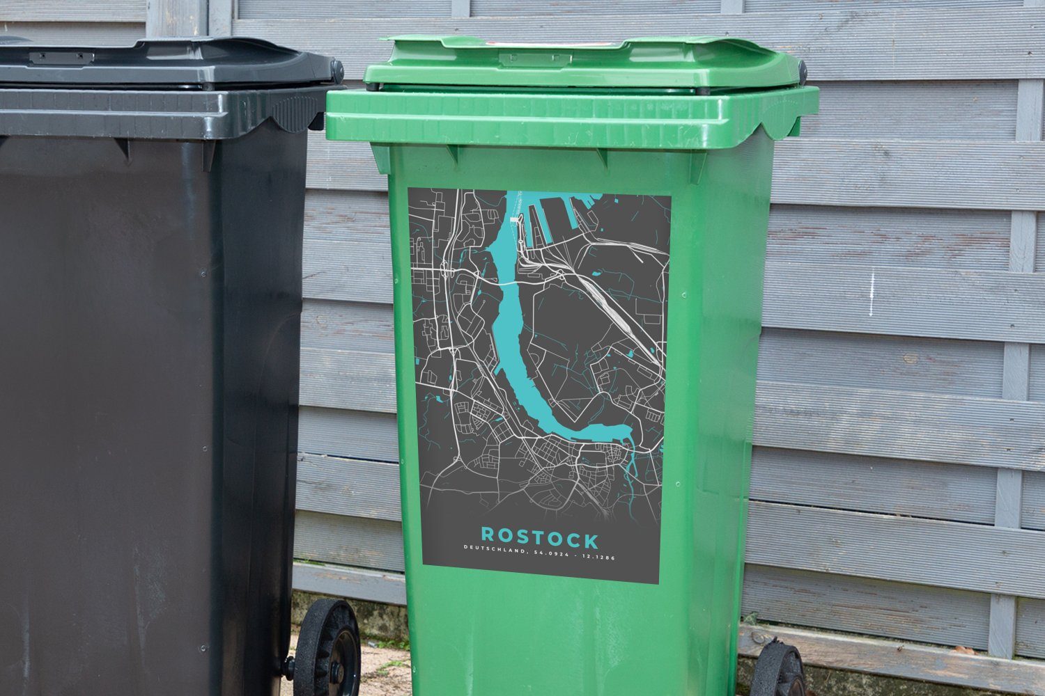 - Sticker, Karte St), MuchoWow Container, Mülleimer-aufkleber, - Mülltonne, Deutschland (1 - Blau Abfalbehälter Wandsticker Rostock