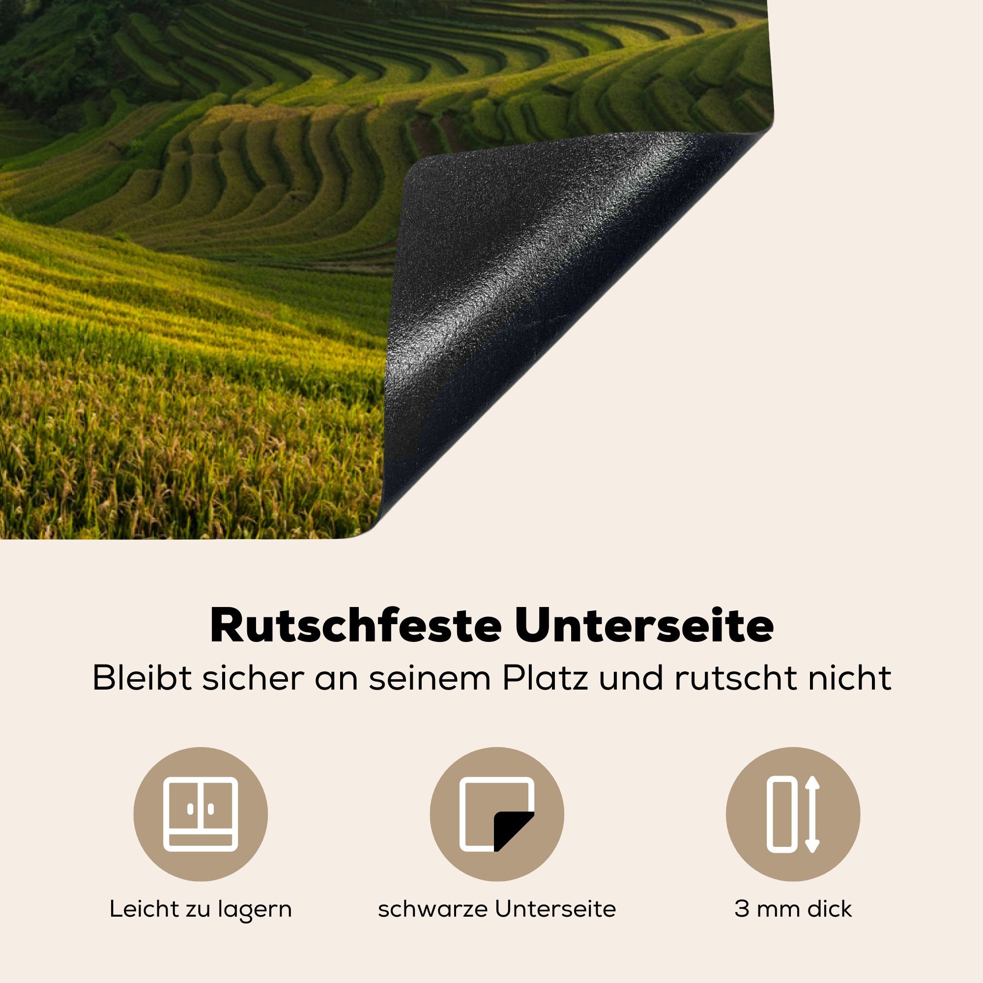 die tlg), Bali, Ceranfeldabdeckung Induktionskochfeld Herdblende-/Abdeckplatte cm, Reisfelder küche, 81x52 Schutz Vinyl, (1 für auf MuchoWow