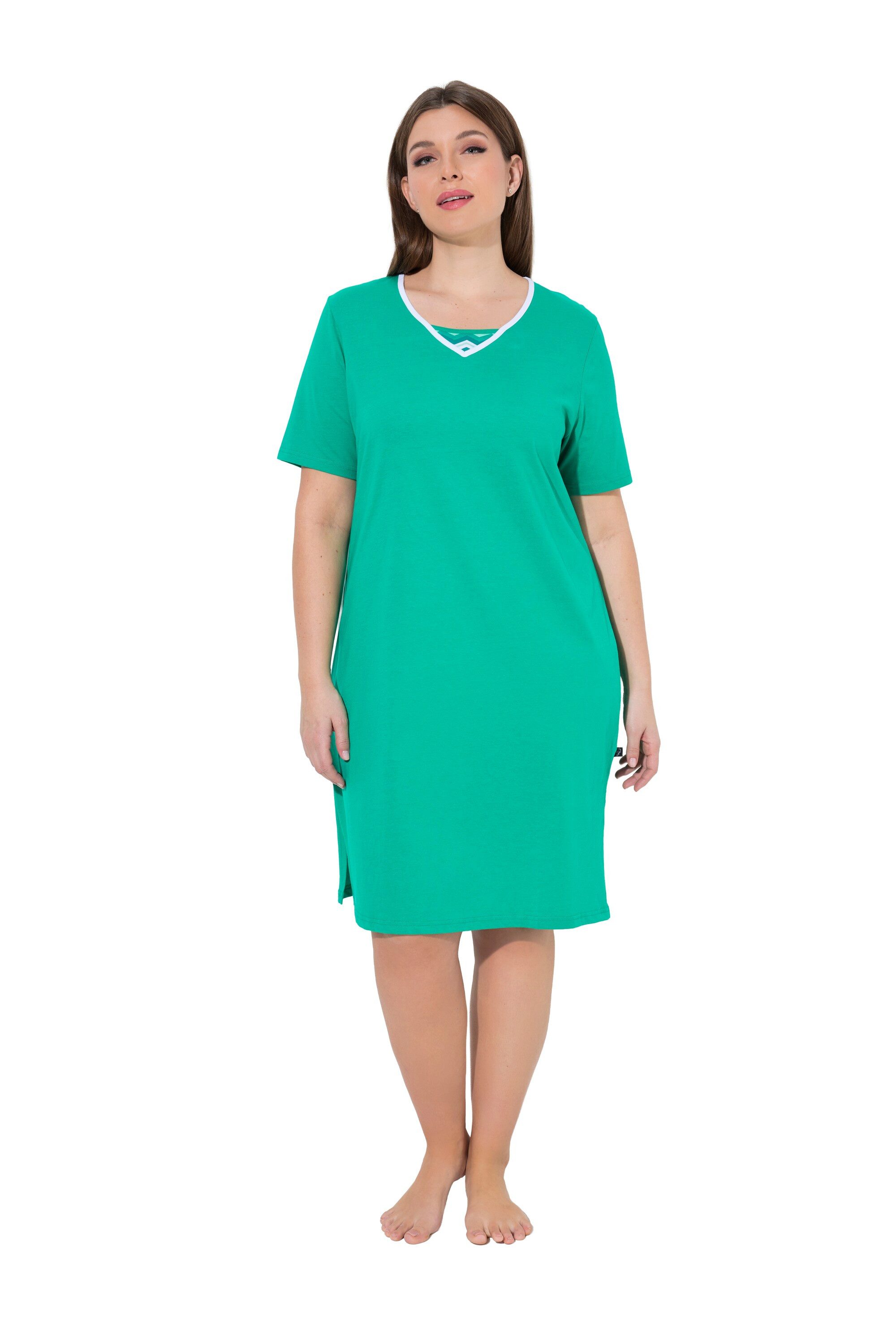 Ulla Popken Bigshirt Bigshirts 2er-Pack Zacken/uni V-Ausschnitt Halbarm (2-tlg)