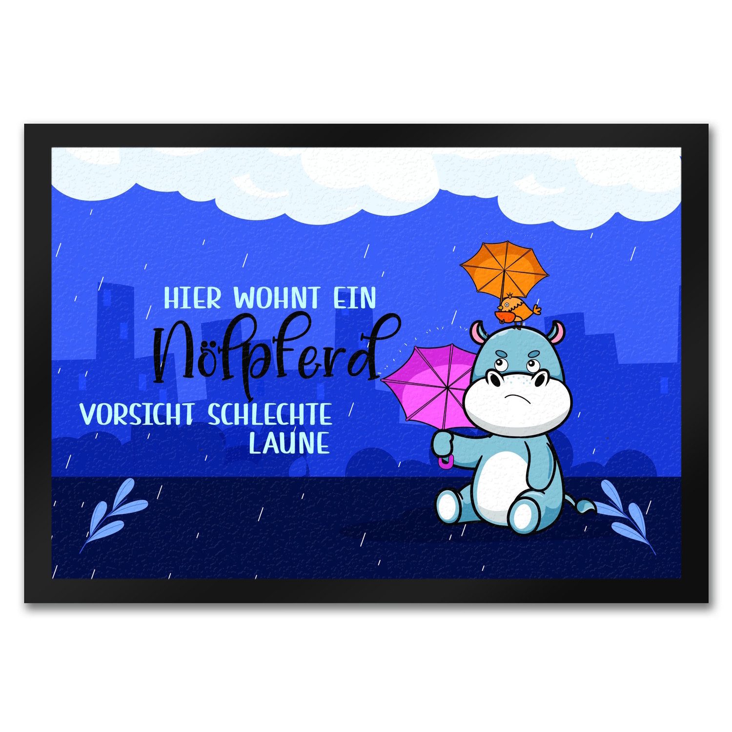 Fußmatte Nilpferd Fußmatte in 35x50 cm mit Spruch Nölpferd Vorsicht schlechte