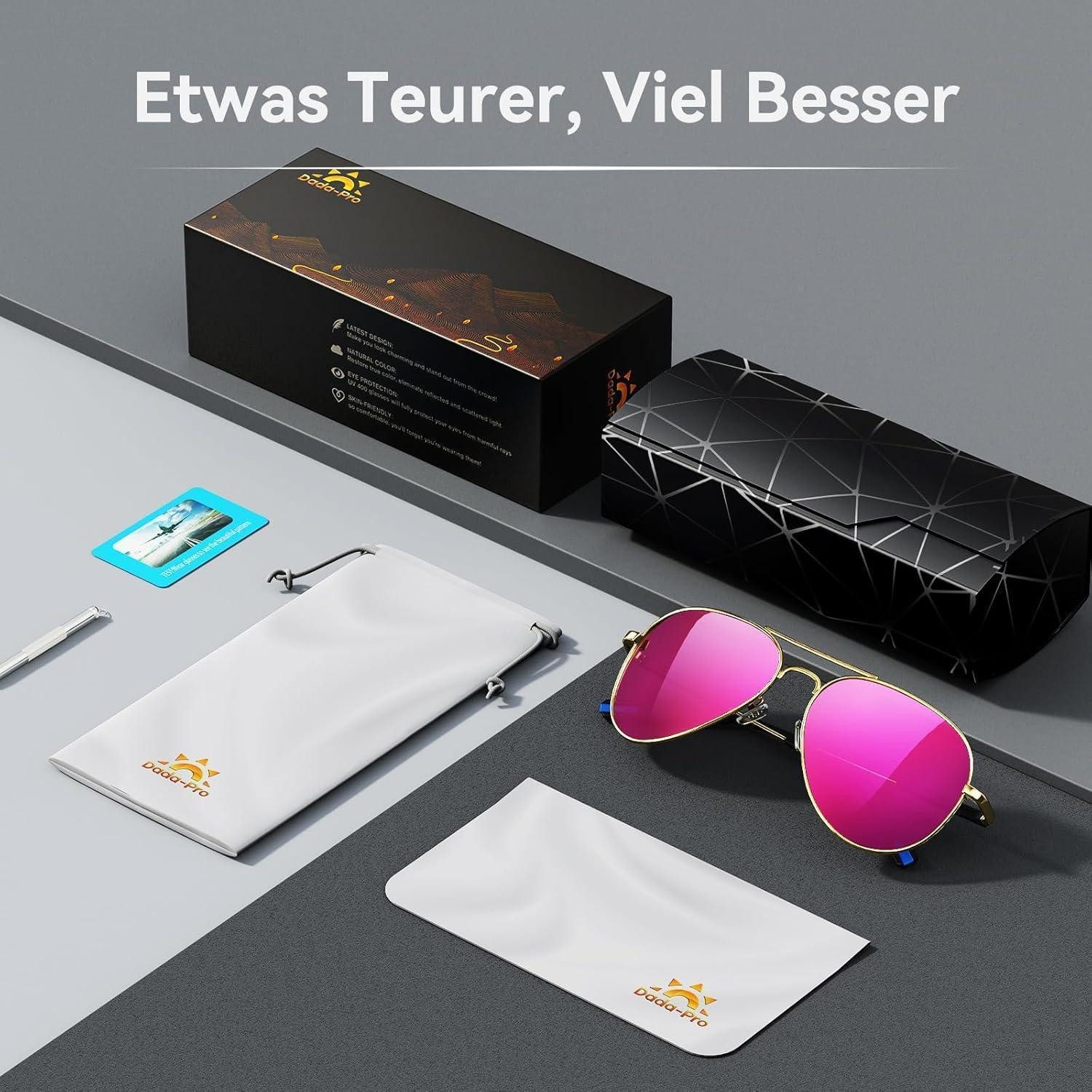 LuxusKollektion Pilotenbrille Sonnenbrille Polarisiert Pilotenbrille Metallrahmen Rosa Verspiegelt