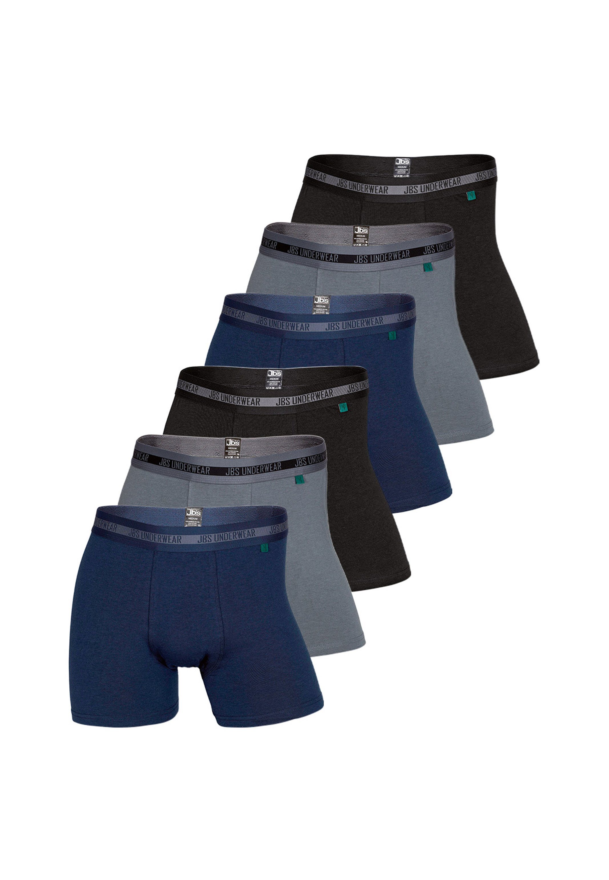 - Boxer Retro Pack Pant Blau Eingriff Ohne / jbs 6-St) Short / 6er Bamboo (Spar-Set, Schwarz / - Grau Atmungsaktiv Long