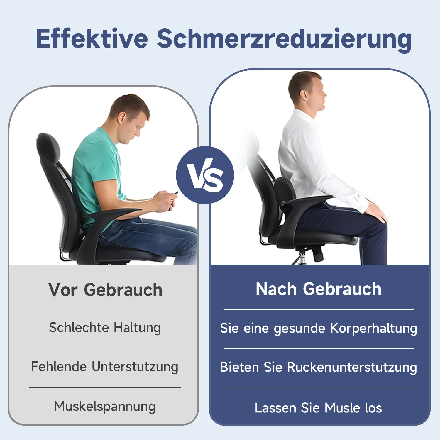 Refined Living Rückenkissen Ergonomisches RückenKissen aus Memory Foam, Stuhlkissen Lendenkissen, Lumbalkissen, Lendenstützkissen für Bürostuhl, Rollstuhl und Autositz, 1-tlg., Komfortkissen, Lendenwirbelstützkissen zum Ausruhen, Schlafen, Reisen, Lenden Unterstützung Linderung von Rückenschmerzen (Schwarz)