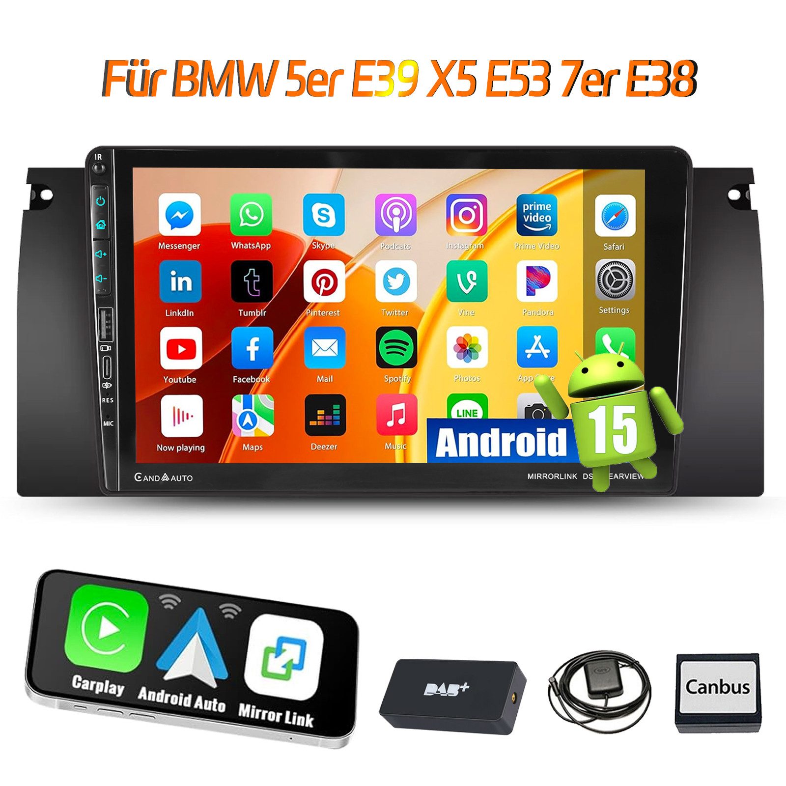 Für BMW 5er E39 7er X5 E53 E38 Android15 Autoradio Carplay USB Type-C Autoradio