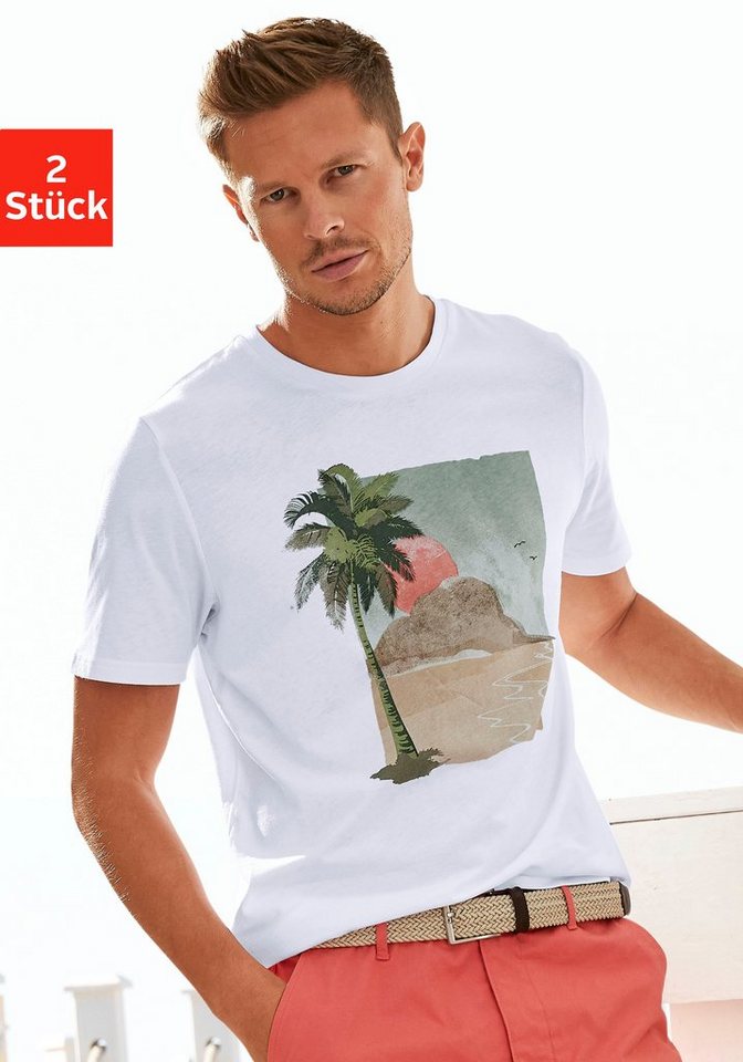 Beachtime T-Shirt (Packung, 2-tlg) mit Frontdruck und unifarben