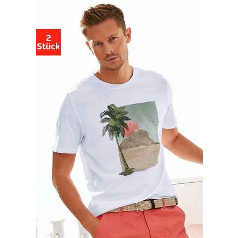 Beachtime T-Shirt (Packung, 2-tlg) Freizeitshirt mit Rundhals und Frontprint aus reiner Baumwolle