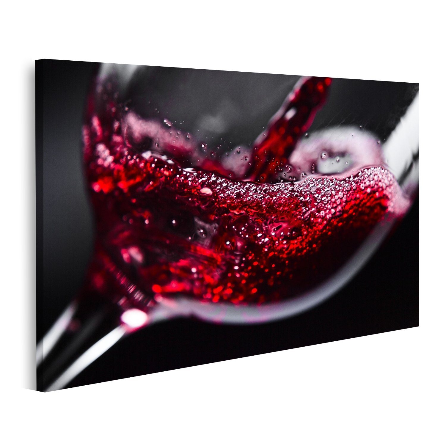 Leinwandbild Bild auf Leinwand Rotwein Im Weinglas Auf Schwarzem Hintergrund Wandb