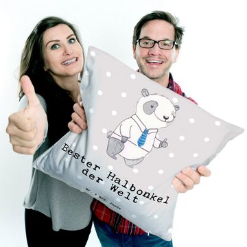 Mr. & Mrs. Panda Dekokissen Panda Bester Halbonkel der Welt - Grau Pastell - Geschenk, Bedanken, Herzerwärmendes Motiv