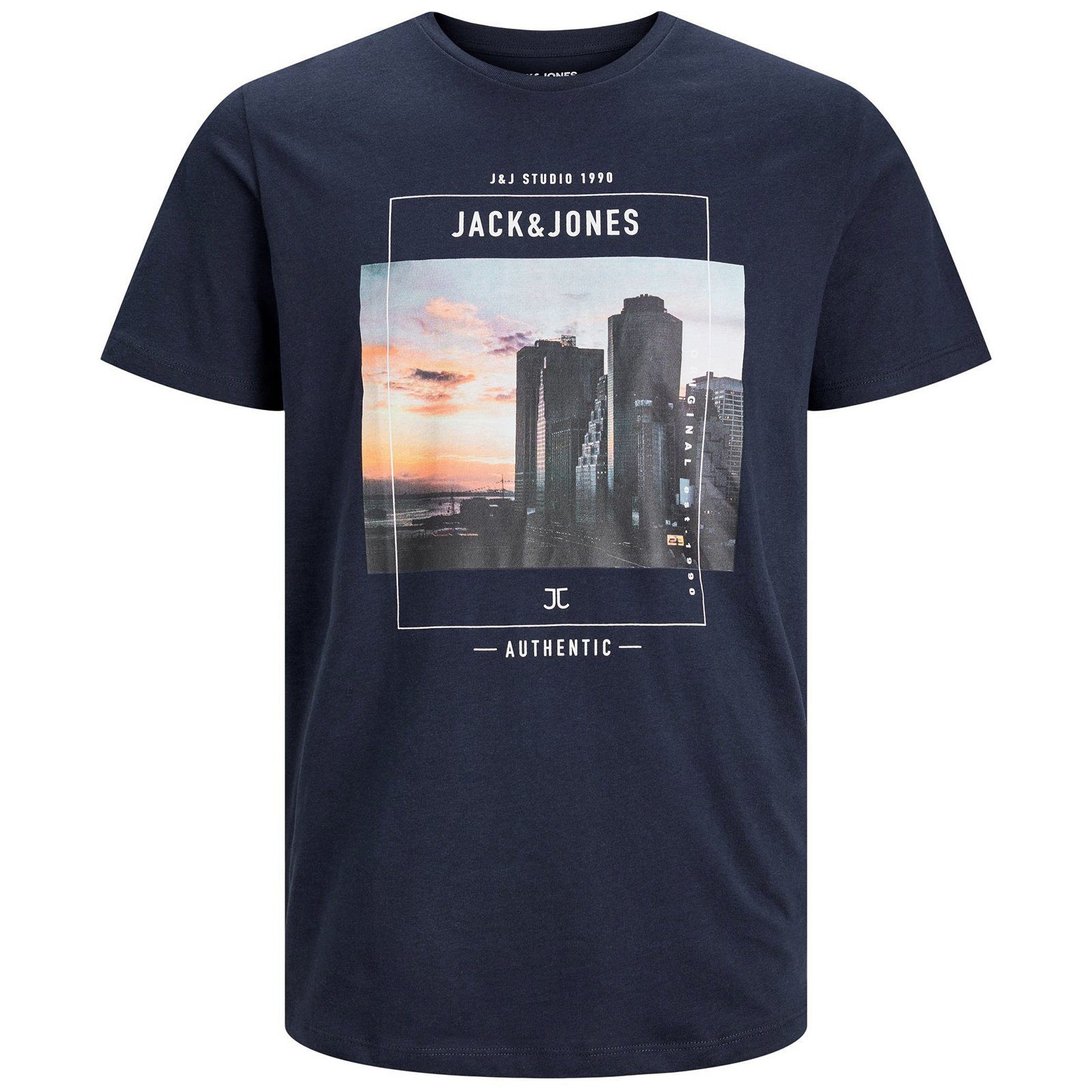 Jack & Jones Rundhalsshirt Große Größen Herren T-Shirt navy großer Fotoprint Jack&Jones