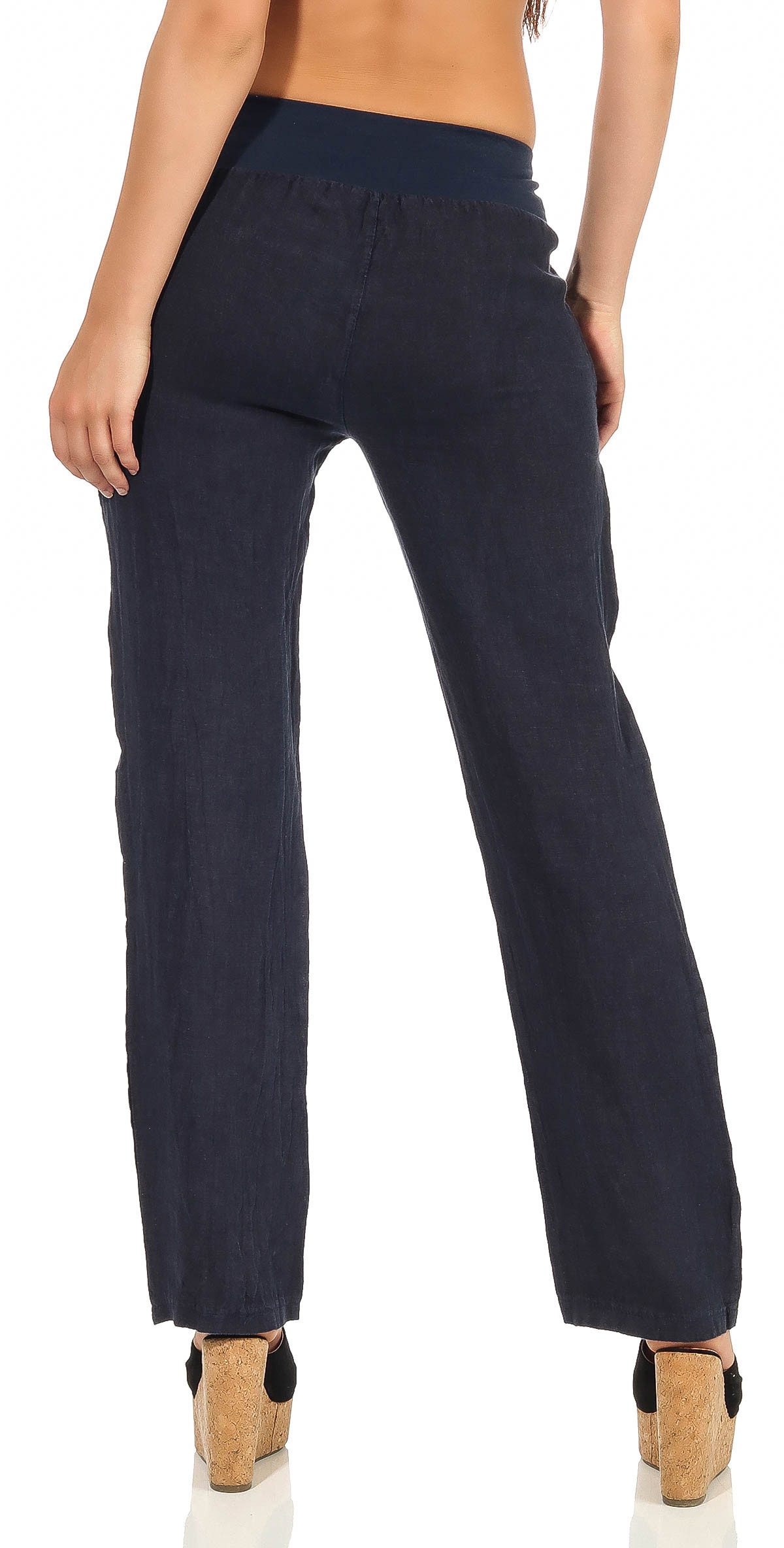 malito more than fashion Leinenhose malito Damen Hose aus Leinen, Stoffhose in Uni Farben, Freizeithose leichte Stoffhose mit elastischem Bund