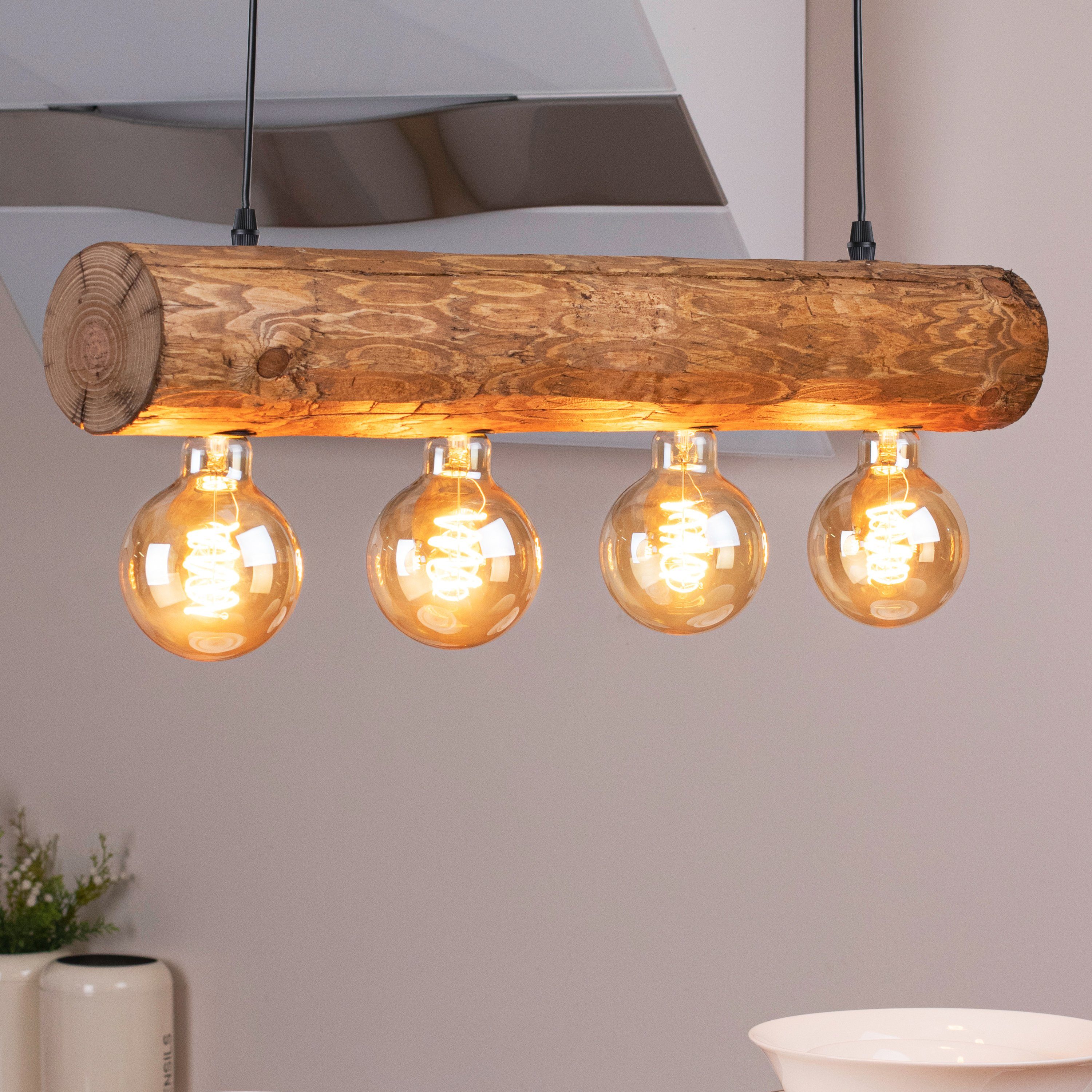 SPOT Light Pendelleuchte TRABO SIMPLE, Holzbalken Leuchtmittel Ø aus massivem 8-12 cm Kiefernholz wechselbar, Hängeleuchte