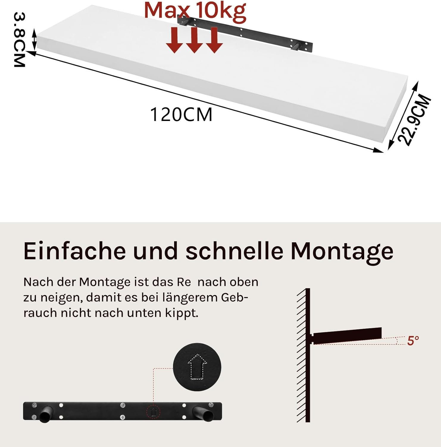 Woltu Wandboard, 1-tlg., Wandregal Holz Schweberegal Regal für Bücher