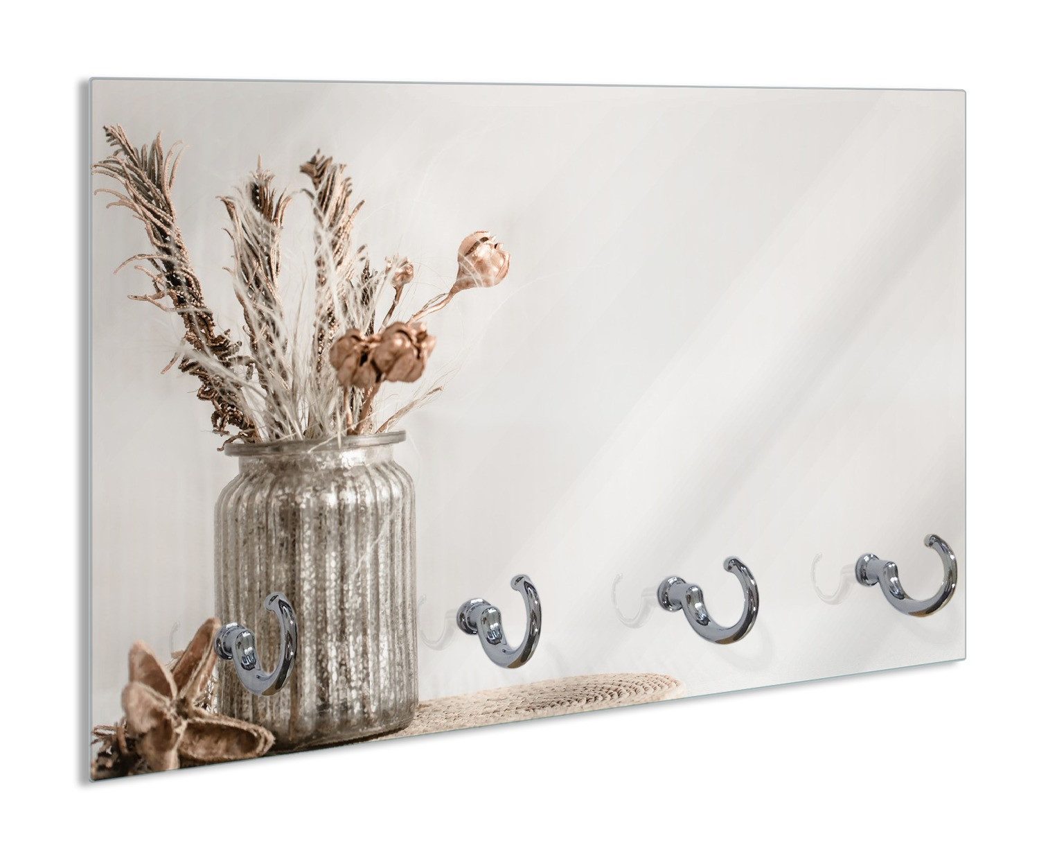 Wallario Handtuchhalter Trockenblumen im Glas, aus Glas mit 4 Metallhaken