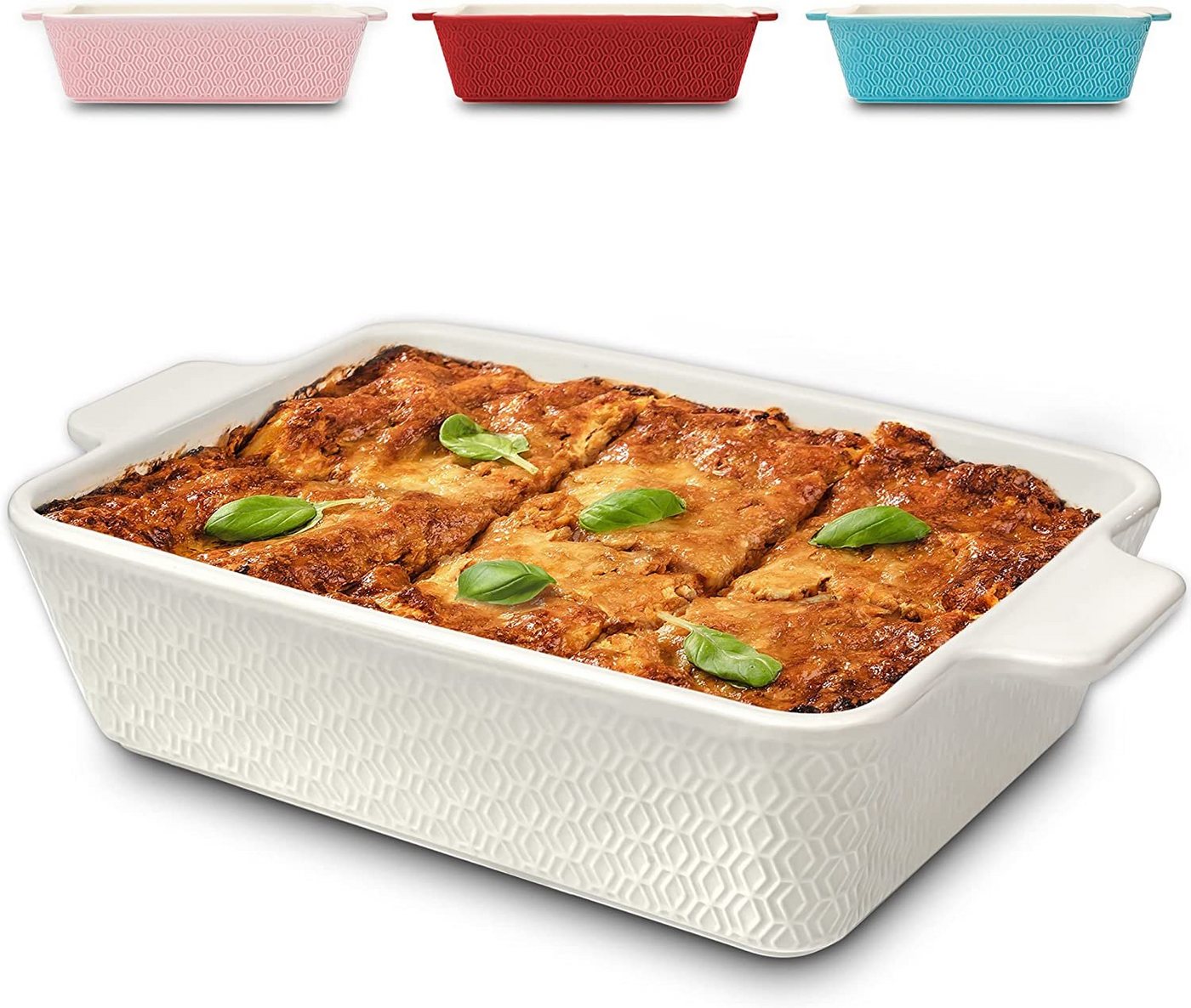 Praknu Auflaufform Auflaufform Groß Keramik Weiß – Lasagneform – Ofenform mit 8 cm Rand, Keramik, (1-St), Für Lasagne, Tiramisu & Aufläufe – hitzebeständig – zum Servieren