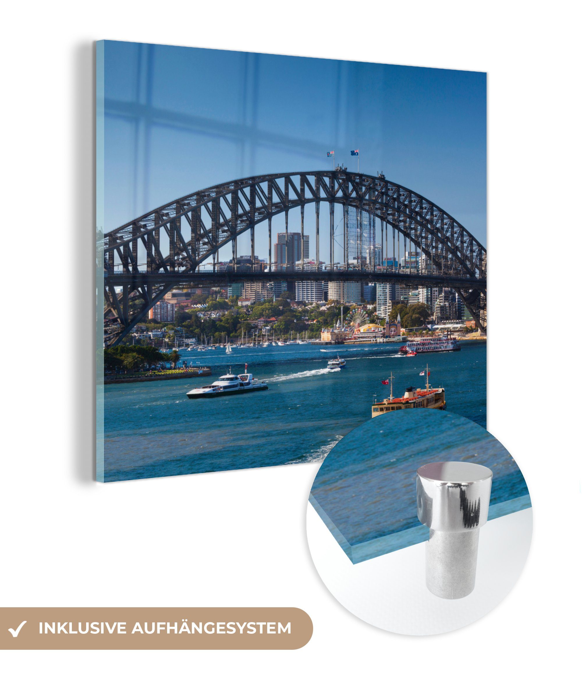 Glasbilder Glas Sydney Bilder St), der - Acrylglasbild - (1 auf Wanddekoration Glas in auf Foto Australien, Boote Harbour - Wandbild unter MuchoWow Bridge