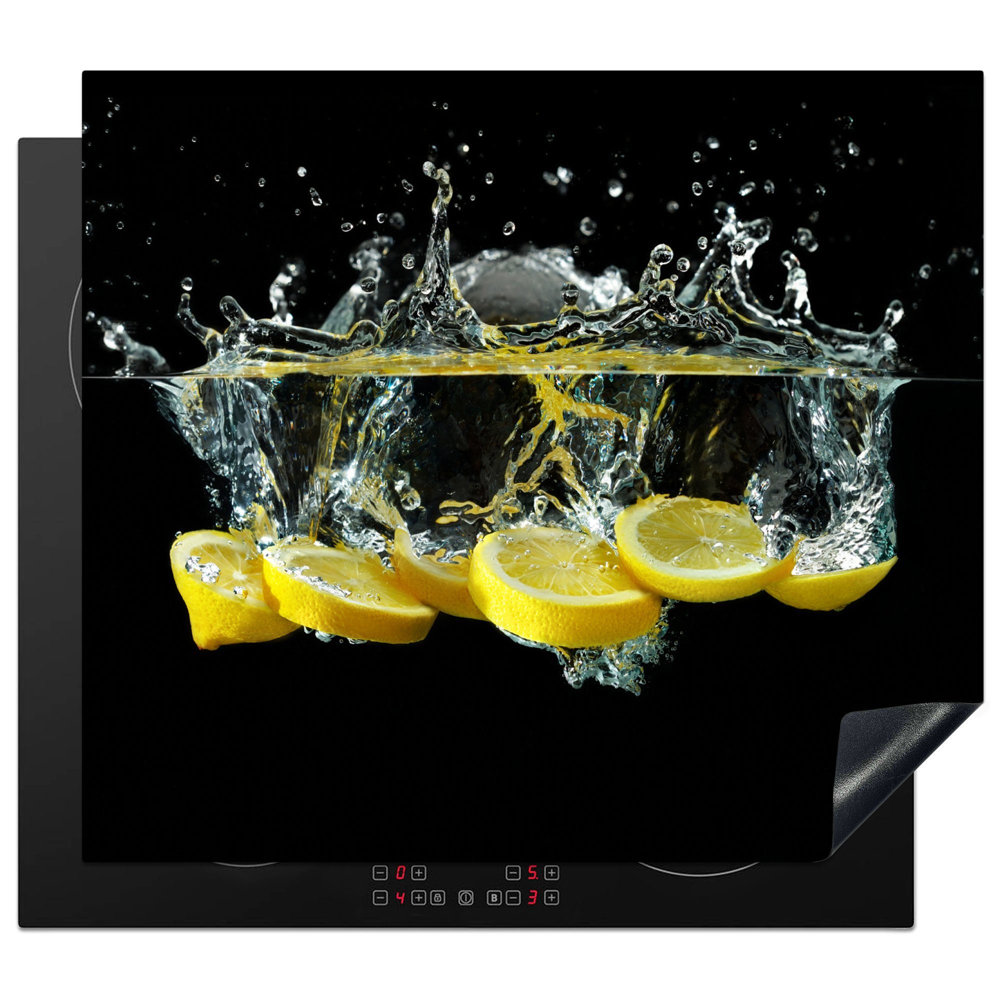 MuchoWow Herd-Abdeckplatte Zitrone - Frucht - Gelb - Stilleben - Wasser, Vinyl, (1 tlg), Abdeckplatte für Ceranfeld, Herd Inductionsmatte, 57.6x51.6 cm