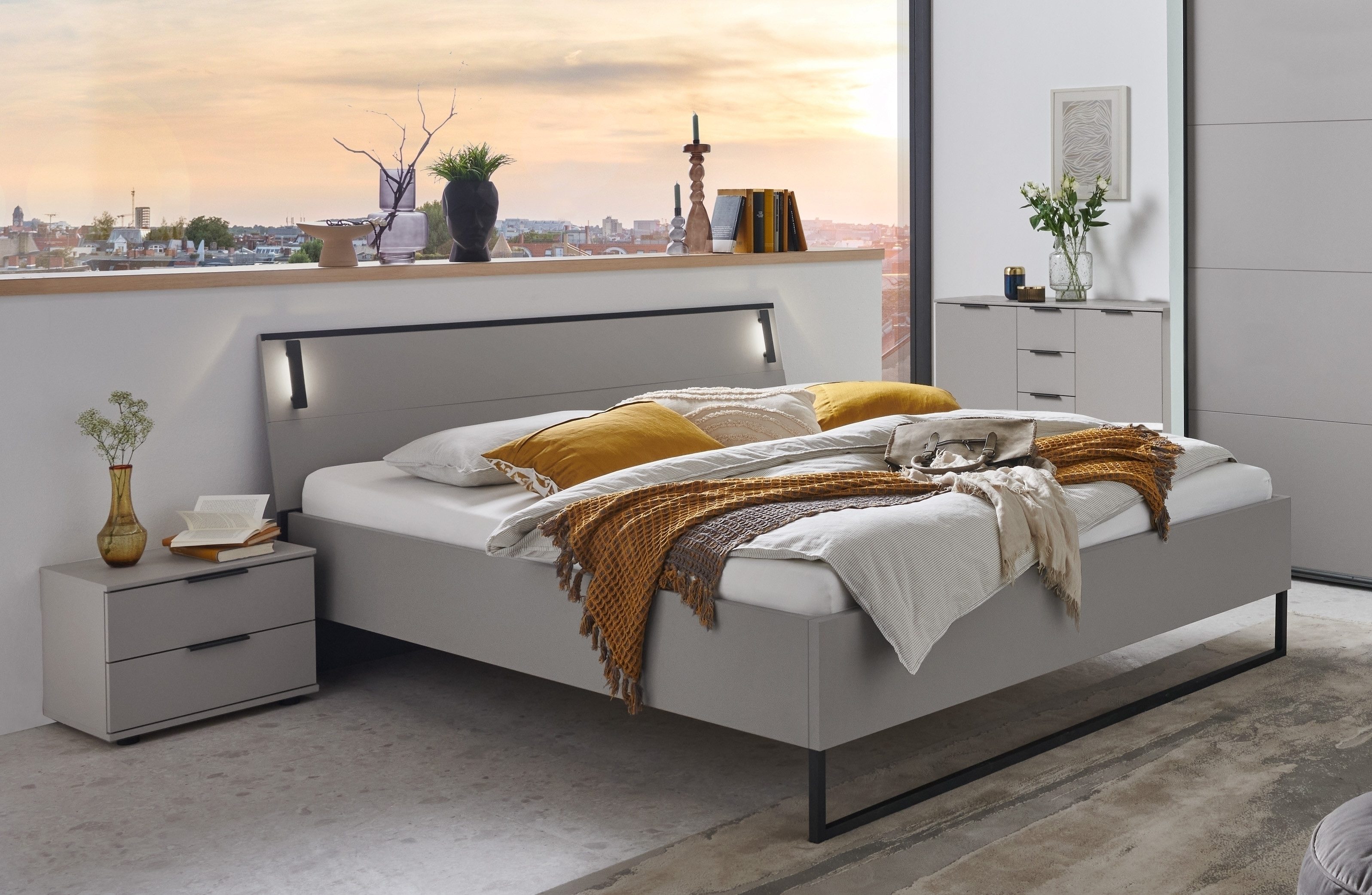 Wimex Bettanlage (4tlg) Bett 168x92x210cm, Nachtkommoden, Kommode, Saharagrau/Grafit, (4tlg)