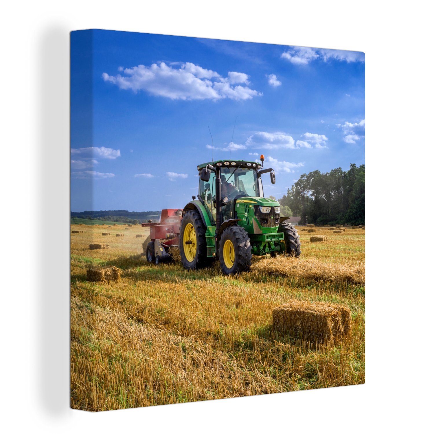 OneMillionCanvasses® Leinwandbild Traktor - Bauernhof - Heu - Feld - Sonne - Landleben, (1 St), Leinwand Bilder für Wohnzimmer Schlafzimmer