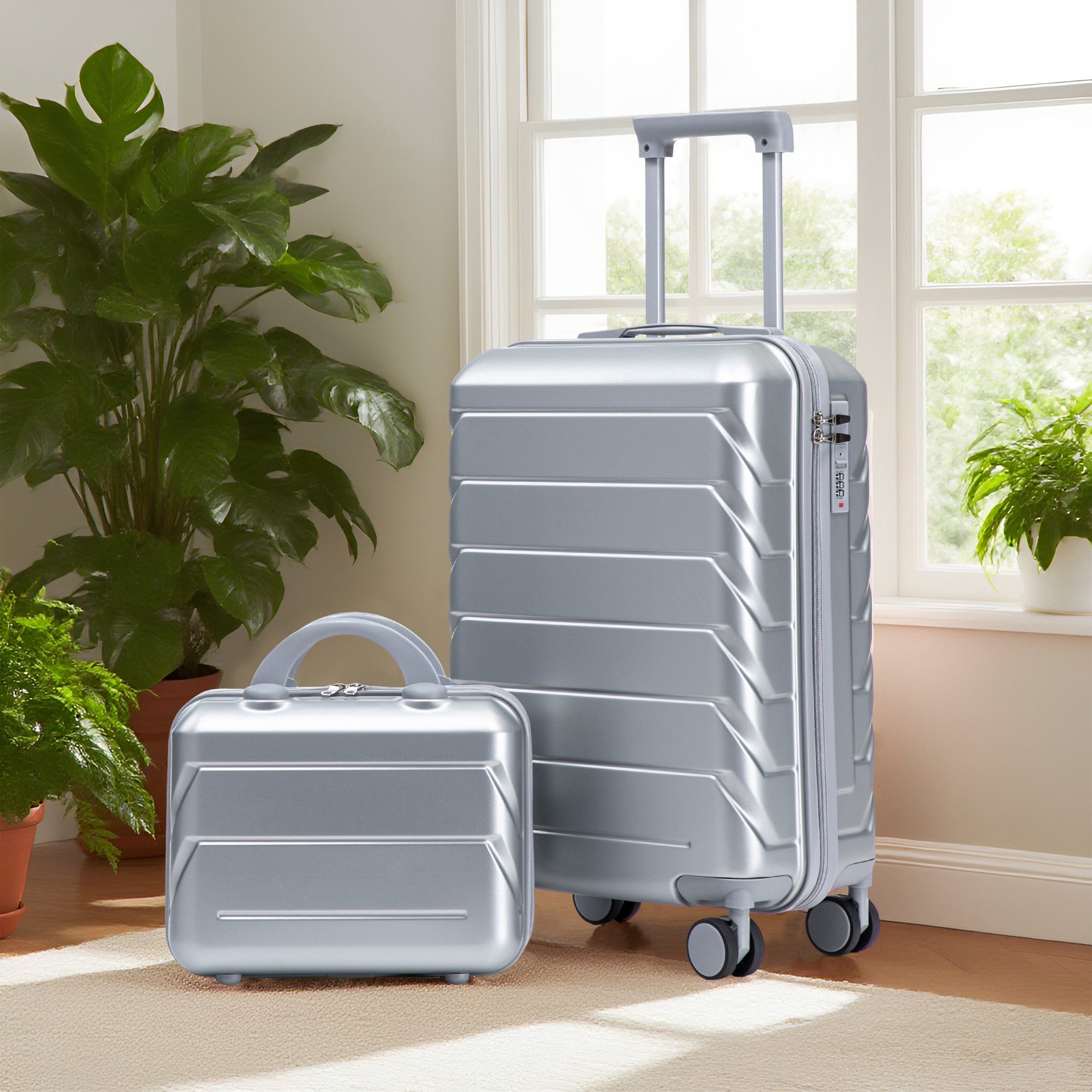 REDOM Kofferset Spinner-Trolleyset, 4 Rollen, (mit Kosmetiktasche, 2 tlg., S-M-Set)