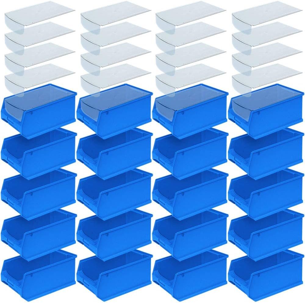 BRB-Lagertechnik Kleinteilemagazin 20 Sichtboxen PROFI LB3 mit Staubdeckel, 7,6 Liter, Geeignet für Lebensmittel