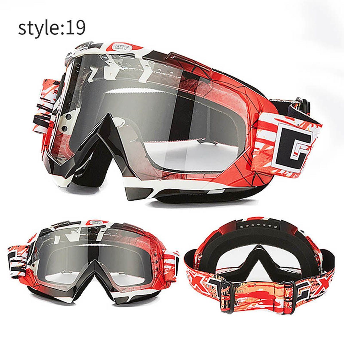 Blusmart Skibrille Motocross Brille ATV MTB DH Winddicht Skifahren Moto Bike Brille Glas 18