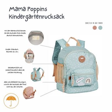 Mama Poppins Germany Kinderrucksack Kindergartenrucksack ab 3 Jahre, Mint mit "Glückskind" Patch