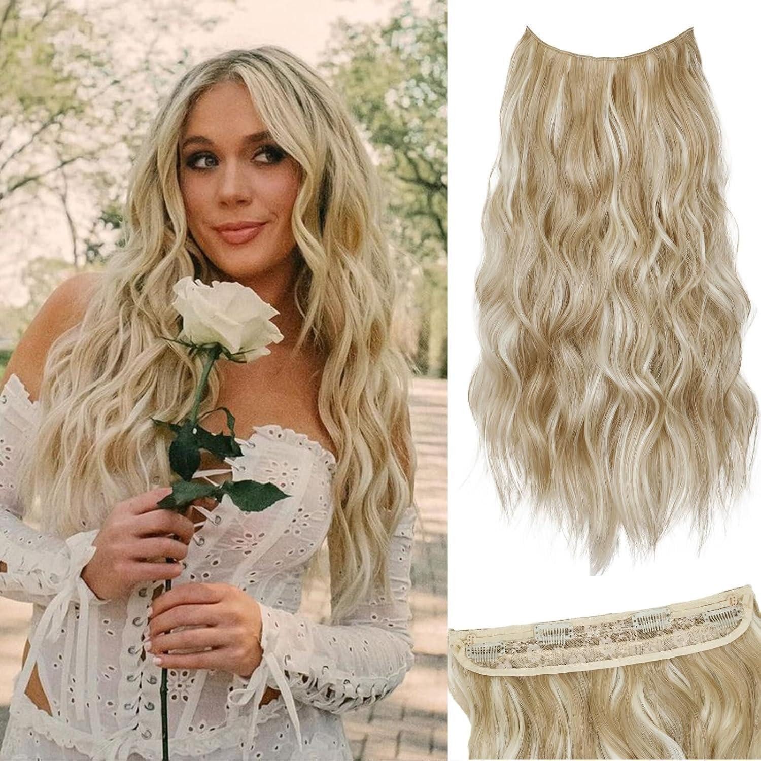 LuxusKollektion Kunsthaar-Extension Extensions Kunsthaar Gewellt 50cm Hellbraun mix Highlight Blond