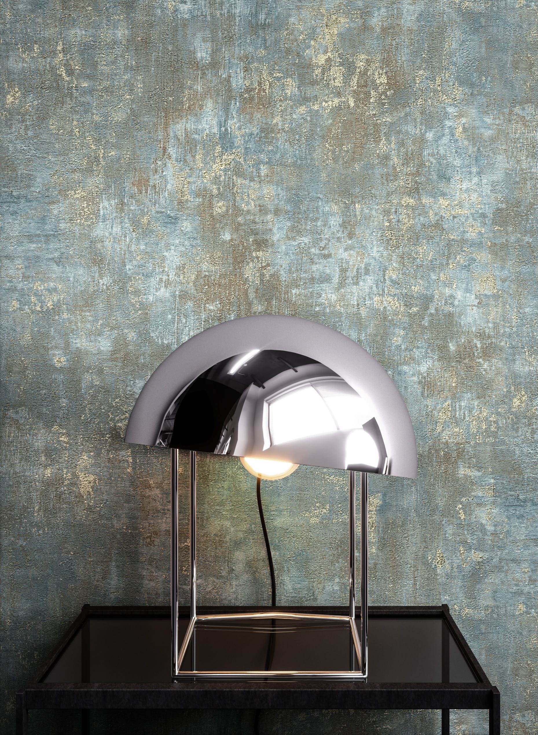 Newroom Vliestapete Tyana Blue Tapete Betonoptik Putz,Beton,Metallic, Blau Tapete Modern Putz - Betonoptik Betonwand Braun Gold Industrial Bauhaus Beton Metallic für Schlafzimmer Wohnzimmer Küche, Betonwand