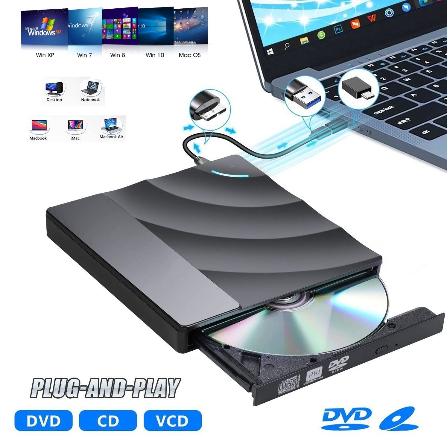 Novzep DVD Laufwerk Brenner, 8x Lesen Unterstützung für DVD + R, DVD-R DVD-Brenner
