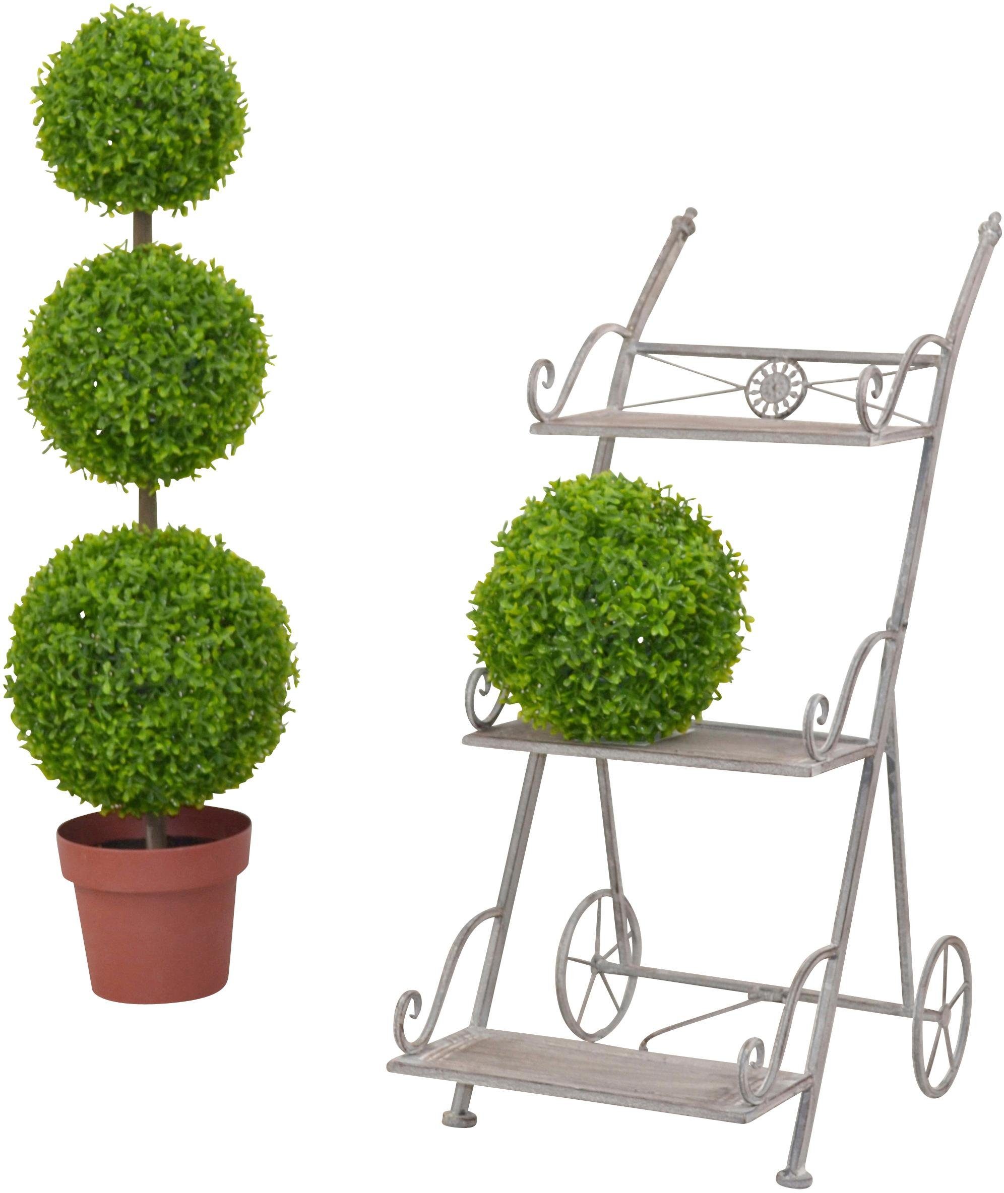 HOFMANN LIVING AND MORE Blumenständer, Blumentreppe in Wagenform, antik grau