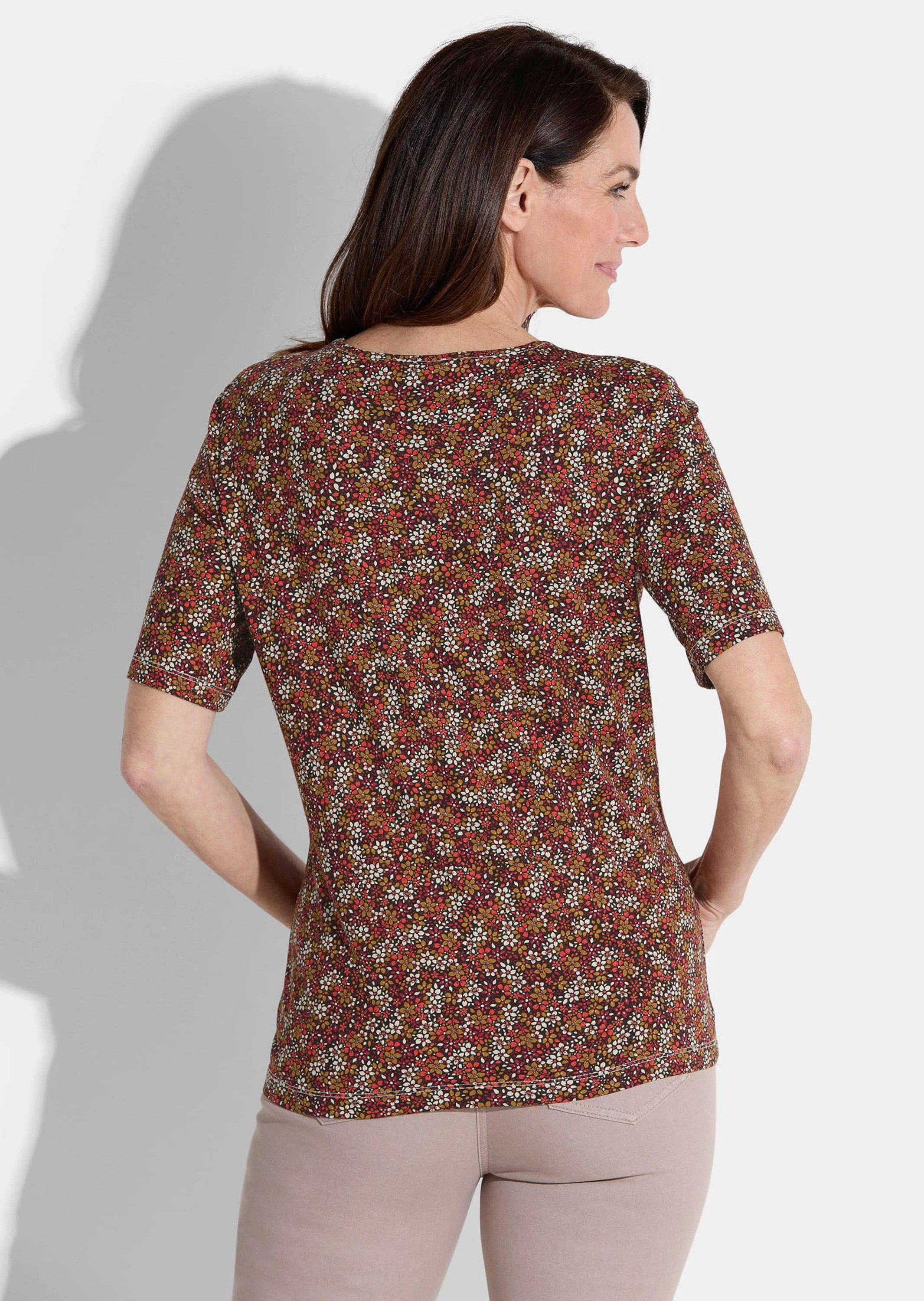 GOLDNER Print-Shirt Stilvolles Viskoseshirt, Blumenprint Blusenshirt mit elegantem Rundhals und Halbarm – Bild 2 von 4