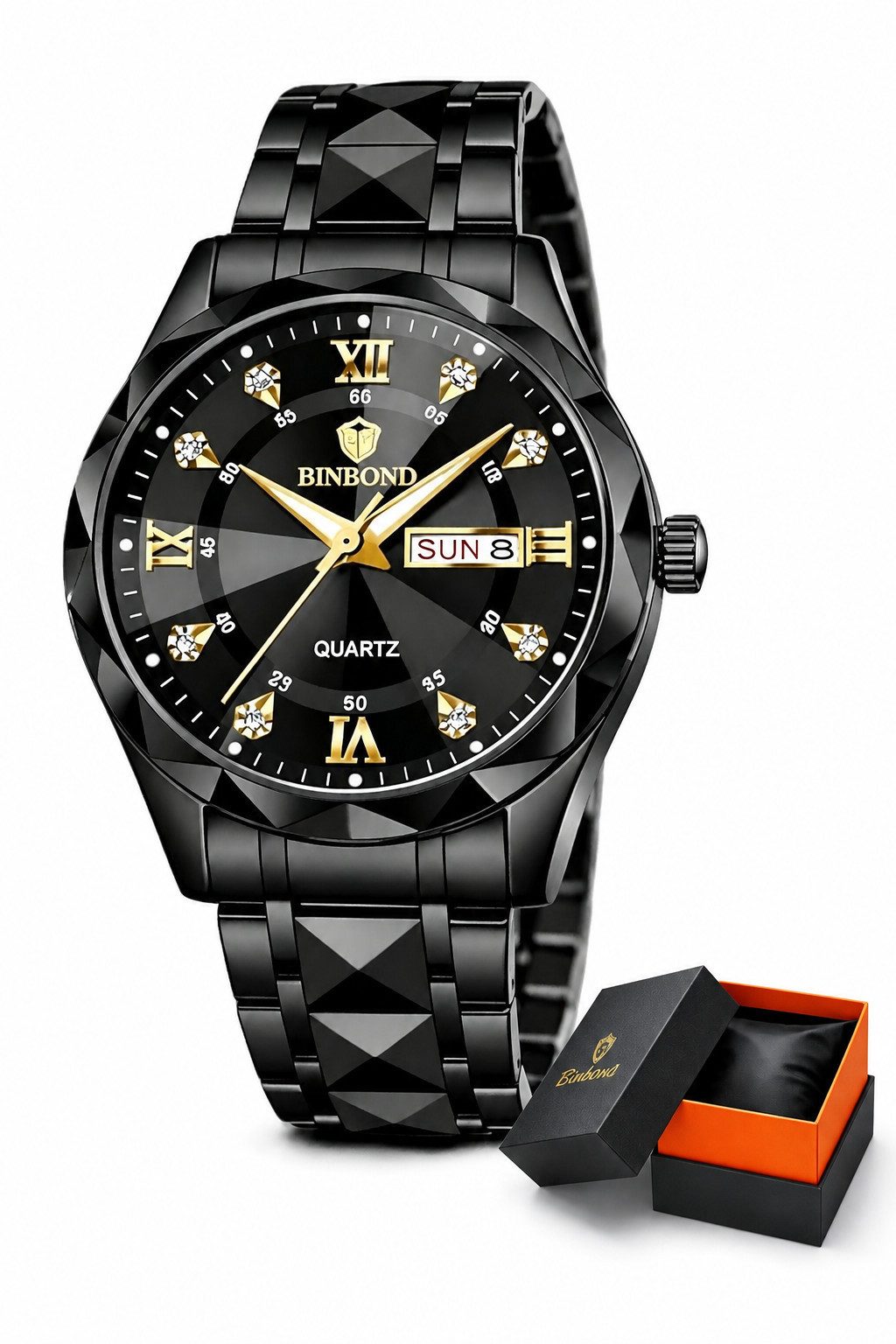 Fyrove Quarzuhr Herrenuhr 43 mm mit Edelstahlarmband, (Multifunktionsuhr mit Datum & Wochentag, Leuchtzeigern), Mineralglas, 3 ATM, analog, Business Armbanduhr