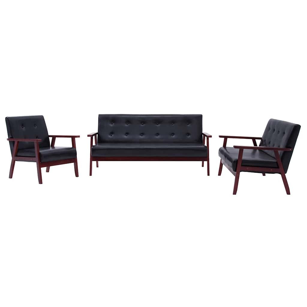 vidaXL Sofa 3-tlg. Sofagarnitur Schwarz Kunstleder, günstig online kaufen