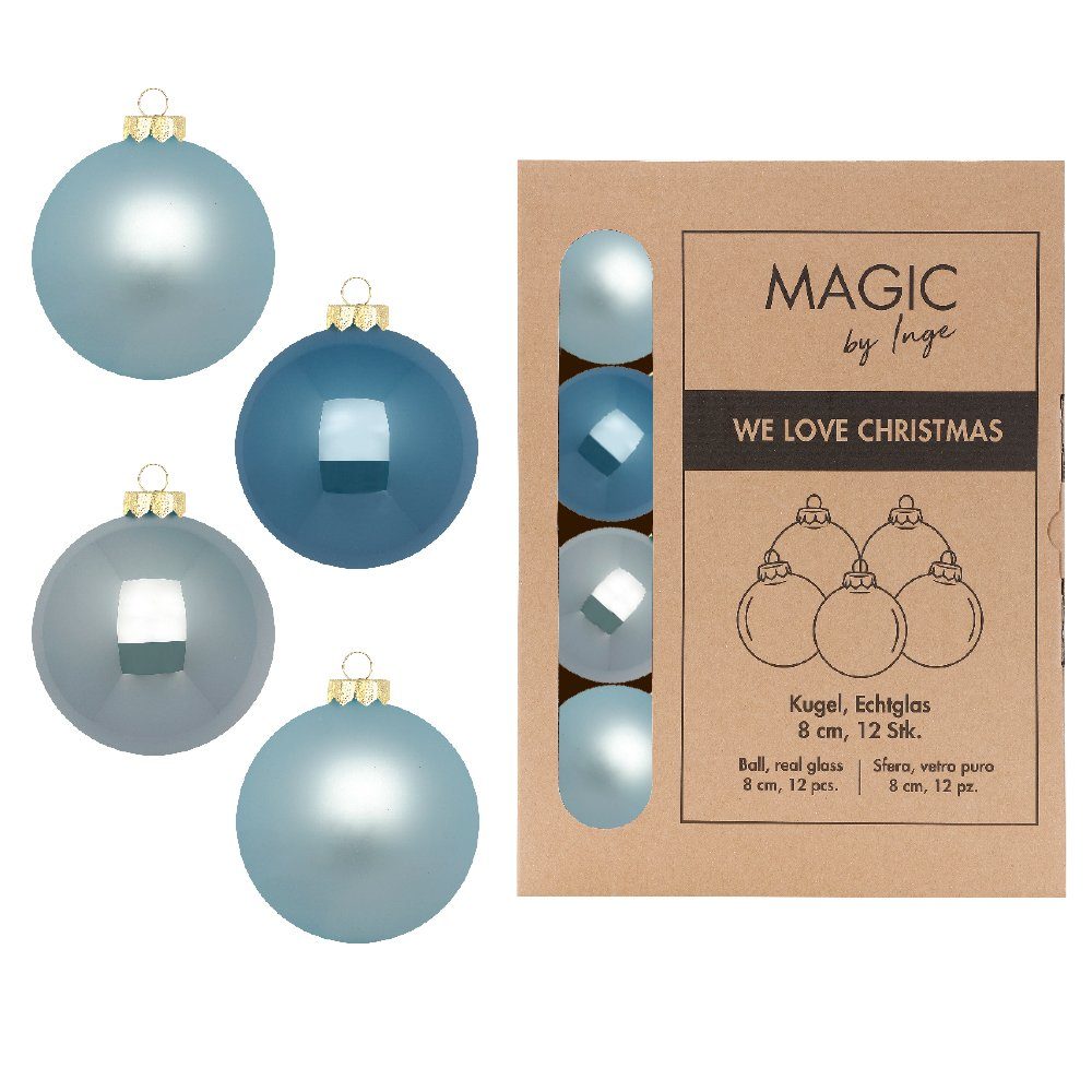 MAGIC by Inge Weihnachtsbaumkugel, Weihnachtskugeln Glas 8cm 12 Stück - Elysian Blue