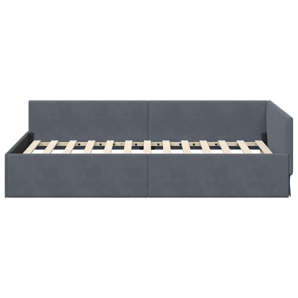 vidaXL Bett Eckbettgestell mit Kopfteil Dunkelgrau 90 cm x 190 cm Samt (1-tlg) – Bild 5 von 5