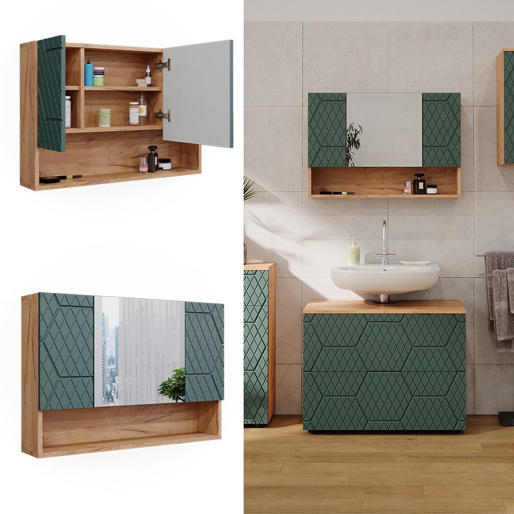 Vicco Badezimmerspiegelschrank Irma, Goldkraft Eiche/Grün, 80.1 günstig online kaufen