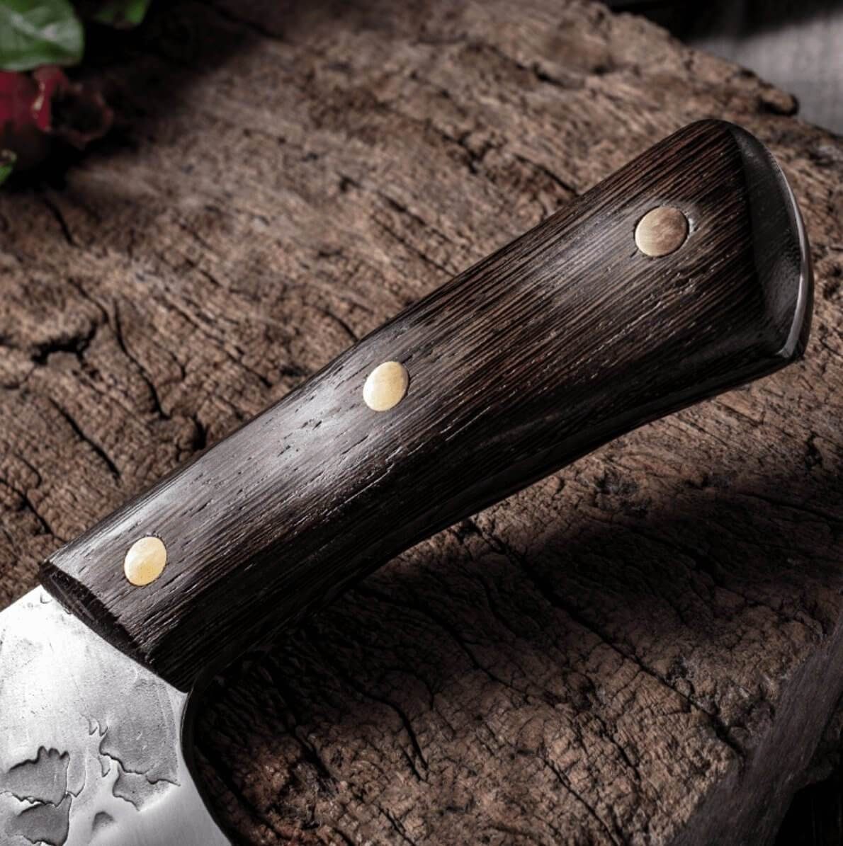 Küchenkompane Edelstahl Hackmesser Rustikales - Asiamesser aus Holzgriff Ergonomischer