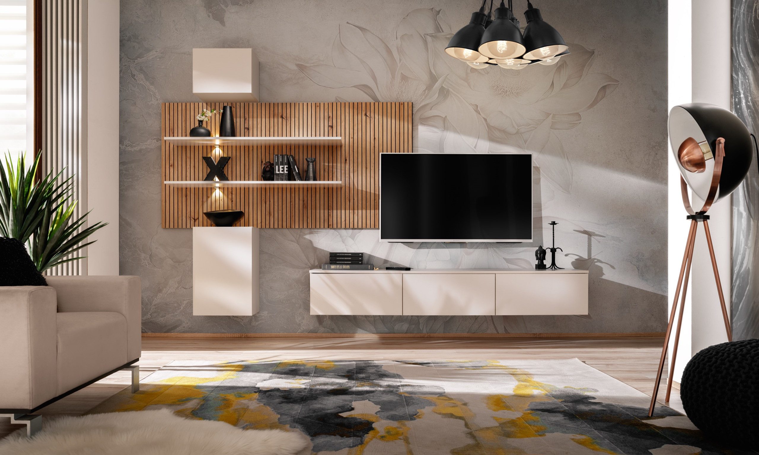 ASM-Moebel Wohnwand Wohnzimmer Schrankwand GUSTO PW B mit Led B. Push - Cli günstig online kaufen