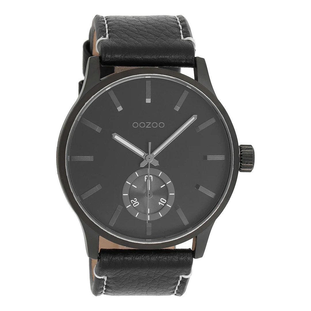 OOZOO Quarzuhr Herrenuhr C9084 – 45mm Analoguhr mit schwarzem Gehäuse, und Lederarmband für stilvolle Männer