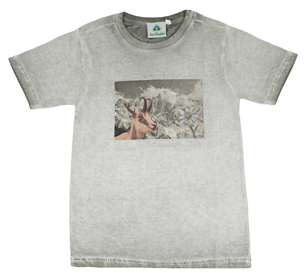 Isar-Trachten T-Shirt Kinder T-Shirt mit Edelweiß, Grau