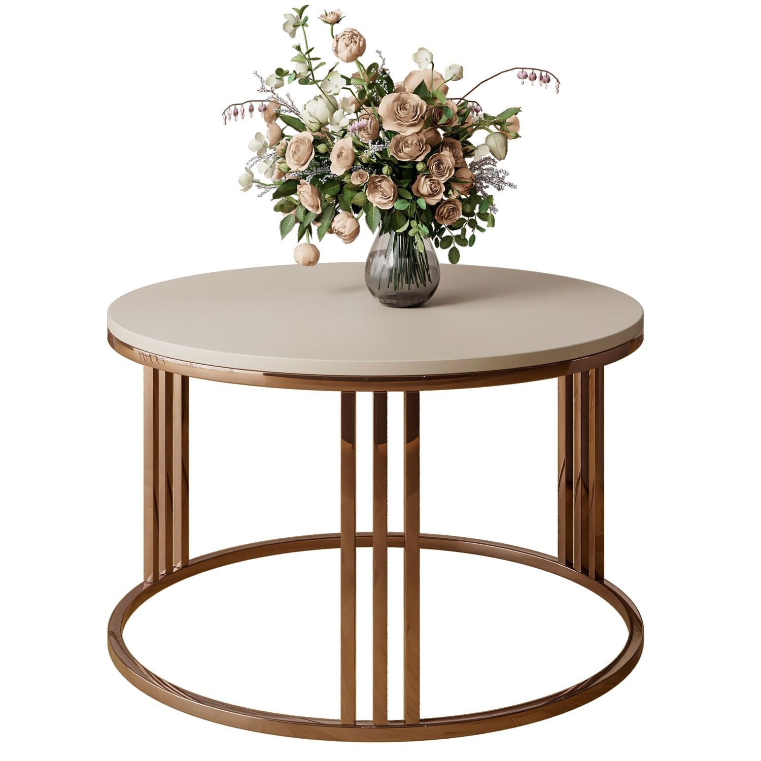 Lookway Couchtisch LORI MAT Runder Couchtisch mit Kupfergestell (1x Tisch), Durchmesser: ⌀70 cm