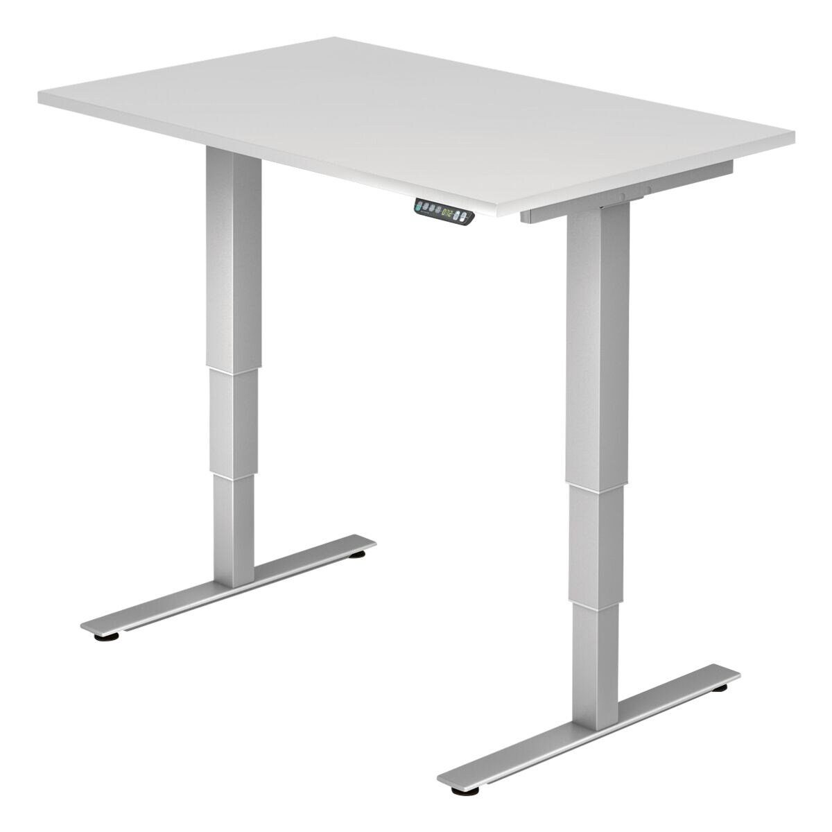 HAMMERBACHER Schreibtisch Ergonomic, elektrisch / traversenlos Höhe bis 128,5 cm, horizontale Kabelwanne weiß