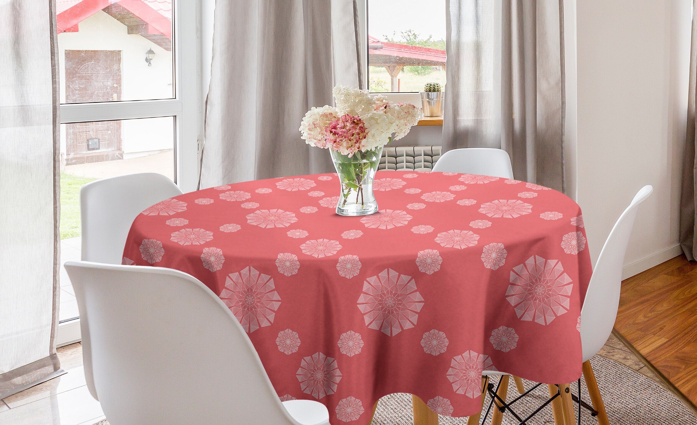 Abakuhaus Tischdecke Kreis Tischdecke Abdeckung für Esszimmer Küche Dekoration, Abstrakt Monotone Polygon Blumen