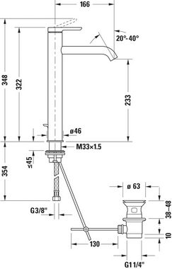 Duravit Waschtischarmatur C.1 Waschtischmischer, Größe XL, mit Zugstangen-Ablaufgarnitur mit AquaControl und AirPlus, Ausladung 16,6 cm, Chrom