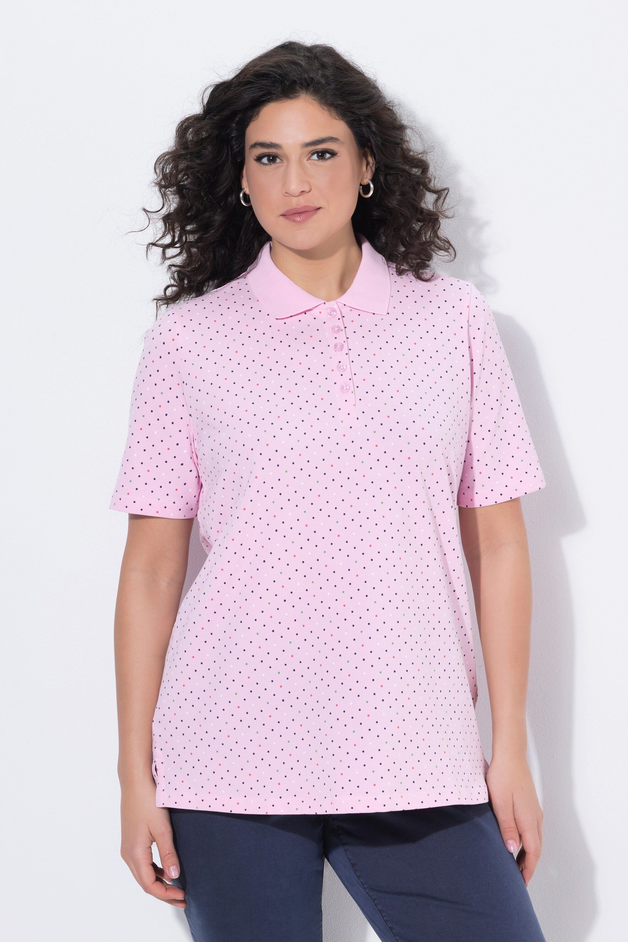 Ulla Popken Poloshirt Poloshirt Punkte Polokragen Halbarm Pima Cotton