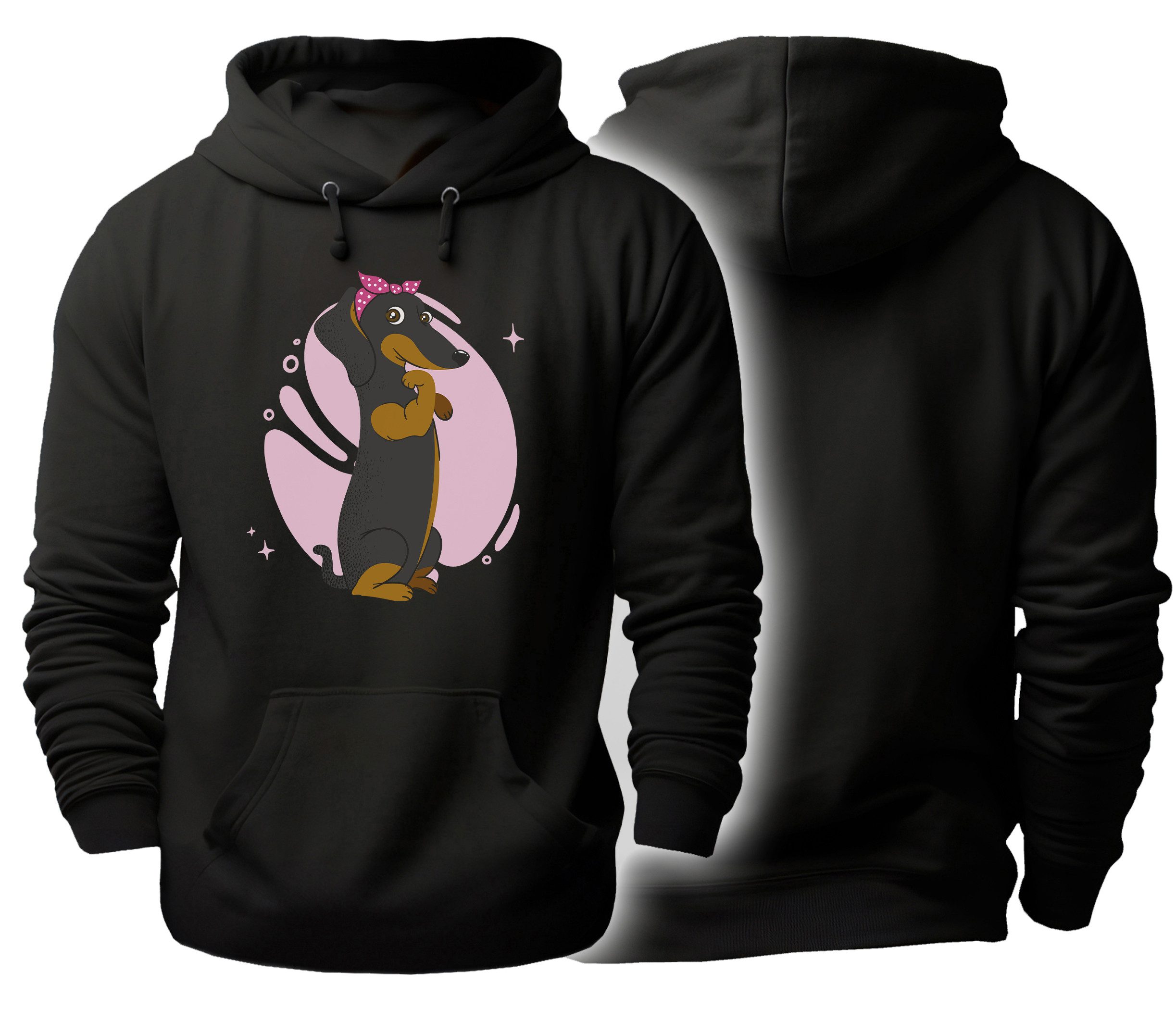 MyDesign24 Hoodie Kapuzen Pullover mit Hunde Motiv Schwarzer Herren und Damen Hoodie Gr.XS i243
